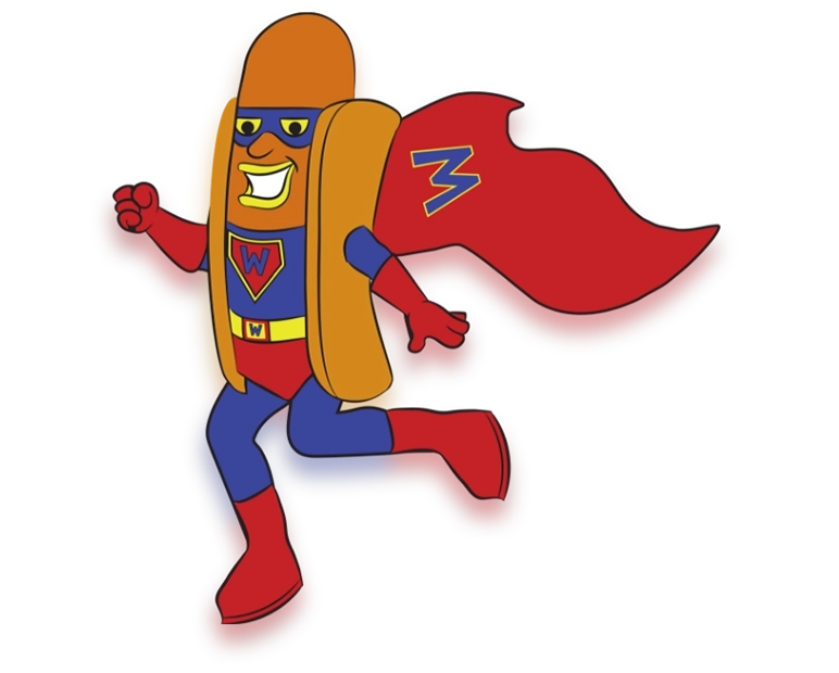 Hot Dog Wally’s superhero mascot